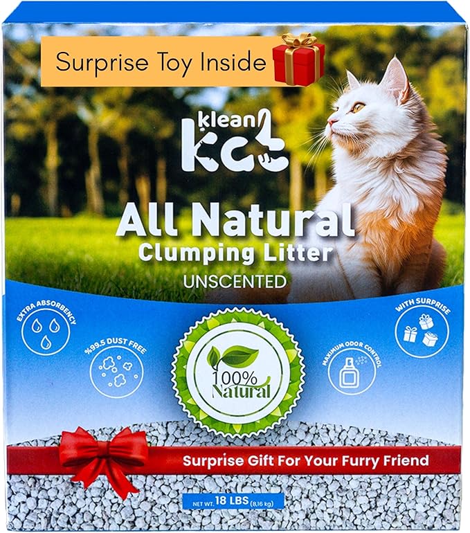 All Natural Clumping Cat Litter – Multiple Scents – Low Dust, Odor Control – Unscented 18 lb - Surprise Toy Inside-Mewly Pet