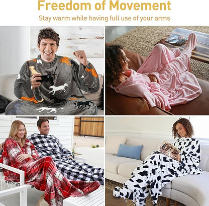 Catalonia Wearable Fleece Blanket with Sleeves and Foot Pockets for Adult Women Men, Micro Plush Comfy Wrap Sleeved Throw Blanket Robe Large, Taupe Horse