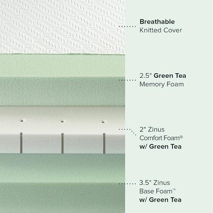 ZINUS 8 Inch Green Tea Luxe Memory Foam Mattress, King, Pressure Relieving, CertiPUR-US Certified, Mattress in A Box, All-New, Made in USA