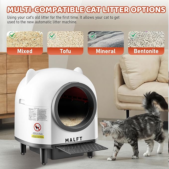 Automatic Cat Litter Box 90L –Self-Cleaning Cat Litter Box, Smart APP Monitoring, Safety Sensors, Low-Noise Cleaning, Large Capacity for Multiple Cats (Includes Mat & Waste Bags)-Mewly Pet