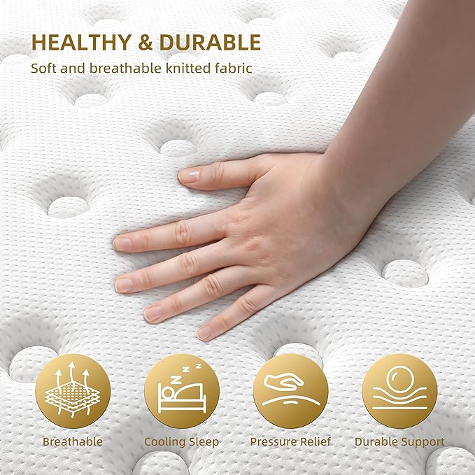 Cooling Gel Memory Foam Hybrid Mattress, 12 Inch King Size Mattress in A Box with Pocket Springs for Back Pain & Pressure Relief, Medium Firm Feeling with CertiPUR-US Certified Foam