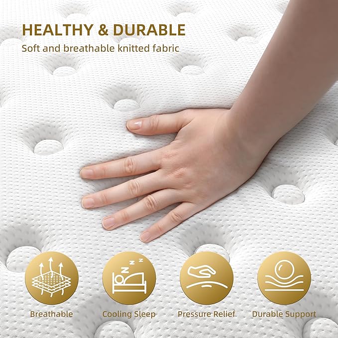 Cooling Gel Memory Foam Hybrid Mattress, 12 Inch Full Size Mattress in A Box with Pocket Springs for Back Pain & Pressure Relief, Medium Firm Feeling with CertiPUR-US Certified Foam