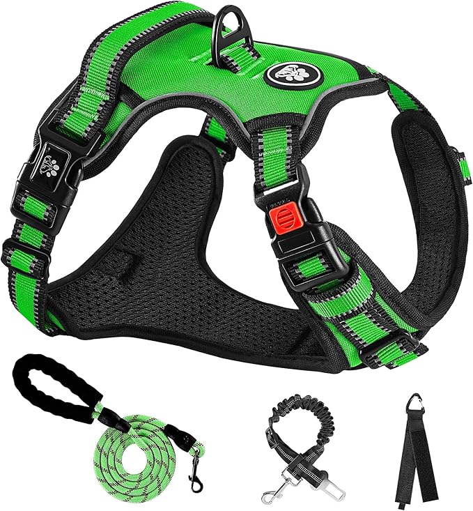 NESTROAD No Pull Dog Harness,Adjustable Oxford Dog Vest Harness with Leash,Reflective No-Choke Pet Harness with Easy Control Soft Handle for Large Dogs(X-Large,FluorescentGreen)-Mewly Pet