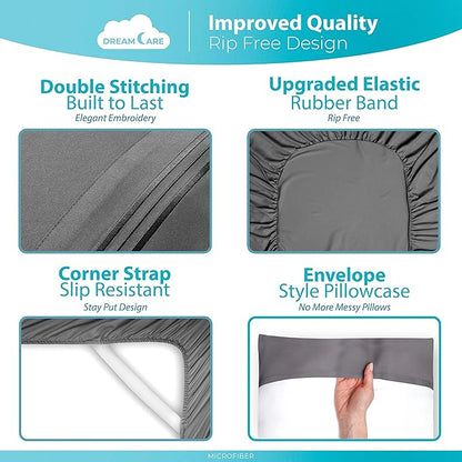 DREAMCARE Twin XL Sheet Sets – 3pcs Cooling Sheets – up to 21” Extra Deep Pocket Twin XL Sheets Set – Hotel Luxury Sheets & Pillowcases – Superior Softness 100% Fine Microfiber with Side Pocket – Gray