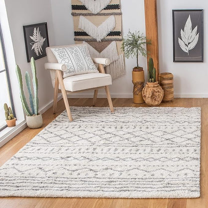 SAFAVIEH Arizona Shag Collection Area Rug - 6'7" Square, Ivory & Grey, Moroccan Design, Non-Shedding & Easy Care, 1.6-inch Thick Ideal for High Traffic Areas in Living Room, Bedroom (ASG741F)