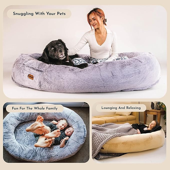 Plufl, The Original Human Dog Bed for Adults, Kids, and Pets. As Seen on Shark Tank. Comfy Plush Large Bean Bag with Memory Foam, Machine Washable, and Durable. Perfect nap and Floor Bed - Pink-Mewly Pet