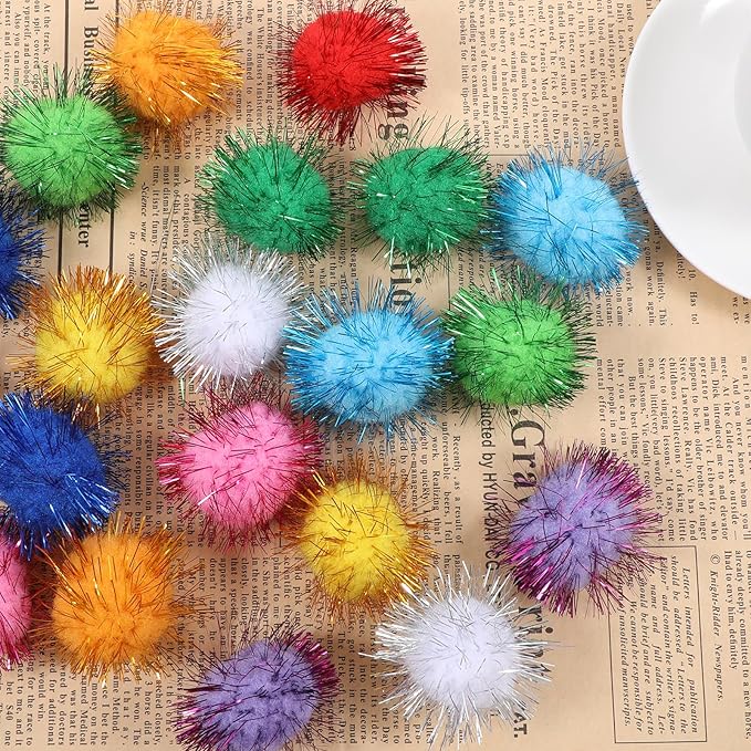 40 Pcs Pom Pom Balls for Kittens Colorful Pompom Balls for Cats Sparkle Ball for Cats Interactive Cat Toy Set for Exercise and Entertainment-Mewly Pet