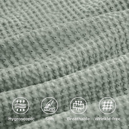 Bedsure Cotton Duvet Cover King - 100% Cotton Waffle Weave Sage Green Duvet Cover King Size, GentleSoft™ and Breathable Bedding Set for All Season, 3 Pieces, 104"x90"