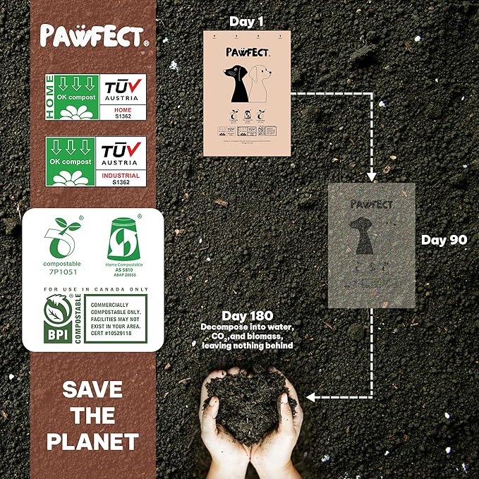 Pawfect Dog Poop Bags Rolls - Biodegradable Doggie Bags, Compostable Dog Waste Bags, BPI Certified Pet Waste Bags, Unscented, Large, Puppy Poo, Earth Friendly, Bolsas de Basura (480 counts)-Mewly Pet