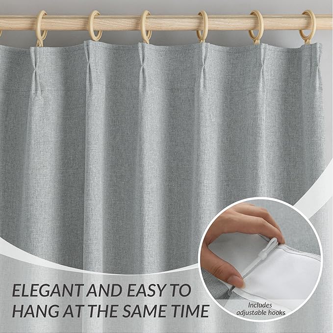 KangBang Extra Wide Pinch Pleated Blackout Curtains 84 Inch Length 2 Panels Set, Thermal Insulated Linen Curtains & Drapes for Sliding Door Living Room, Elegant Pleat Draperies with Hooks,60x84 Inch