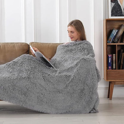 Tuddrom Decorative Extra Soft Faux Fur Throw Blanket 70" x 78",Solid Fuzzy Reversible Fluffy Cozy Plush Mink Fleece Comfy Microfiber Blanket for Couch Sofa Bed, Grey
