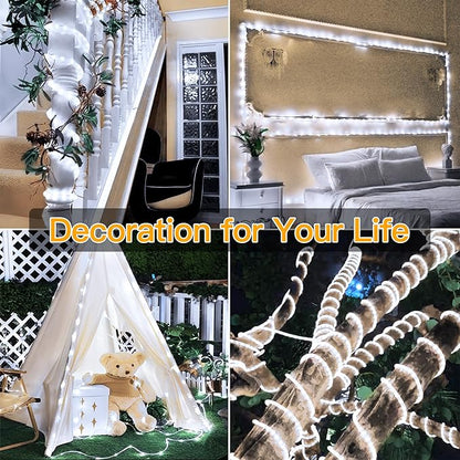 Ollny 100 LED Remote Control Rope Lights, 33FT USB Power Cool White String Lights, 8 Modes IP68 Waterproof Timer Fairy Lights for Bedroom Indoor Party Wedding Decor