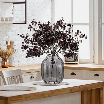 JAKY-Global Silk Babys Breath Artificial Flowers Bulk Blackish Red 6pcs Faux Fall Flowers for Vase Home Kitchen Indoor Bouquet Floral Arrangement Table Centerpieces Farmhouse Decor