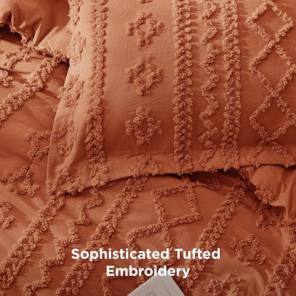 Bedsure Tufted Boho Comforter Set California King - Terracotta Boho Bed Set, GentleSoft™ 3 Pieces Farmhouse Shabby Chic Embroidery Bedding, Gifts for Woman, Soft Jacquard Comforter for All Seasons