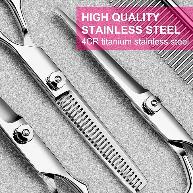 6 in1 Professional Dog Grooming Scissors Kit, Dog Shears for Grooming with Safety Round Tips, Titanium Coated Grooming Scissors for Dogs Cat Pet At Home-Mewly Pet