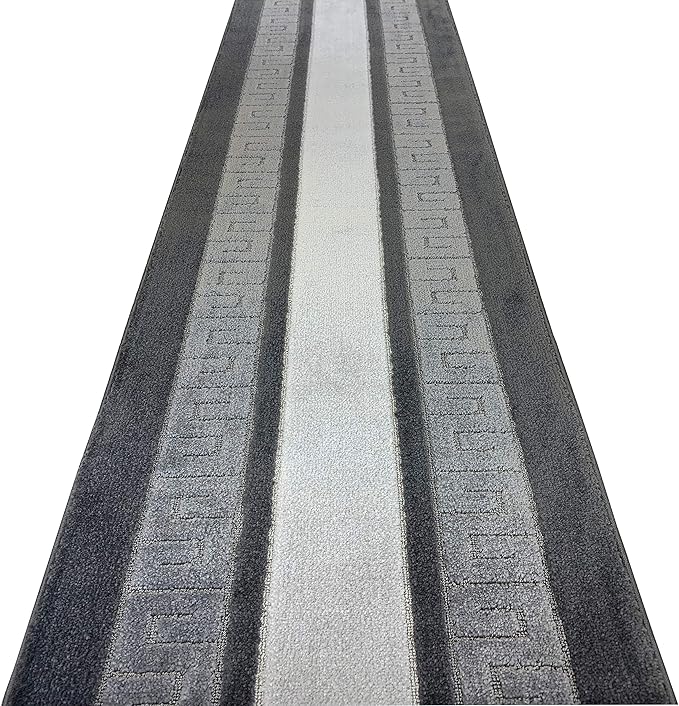 Custom Length Cut to Size Ancient Latin Hellenic Motif Carpet Runner Rug for Hallways, Non Slip Rubber Backed, 31 inch Wide X Customized Length, Greek Key Grey, 31 inch X 12 feet