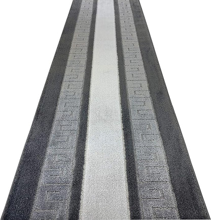 Custom Length Cut to Size Ancient Latin Hellenic Motif Carpet Runner Rug for Hallways, Non Slip Rubber Backed, 31 inch Wide X Customized Length, Greek Key Grey, 31 inch X 12 feet