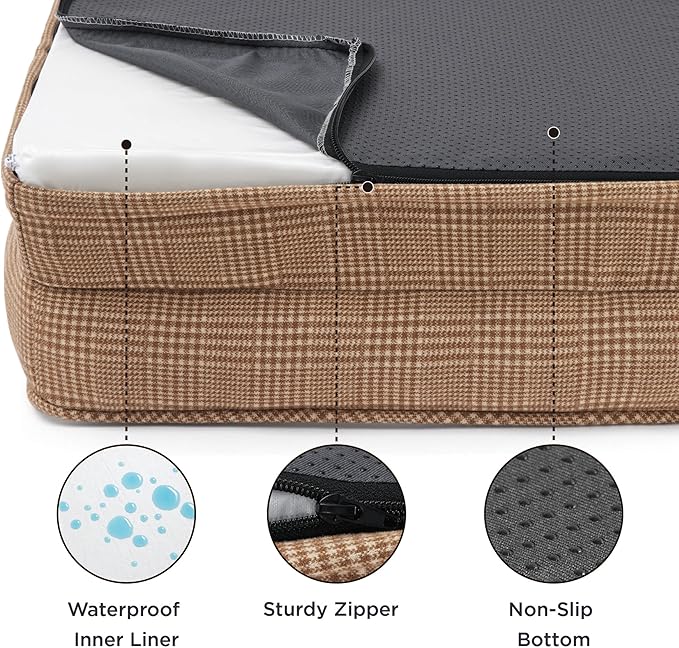 Bedsure Orthopedic Dog Beds Large Sized Dog - Washable Large Dog Cat Bed Waterproof, Comfort Dogs Couch Sofa with Washable Removable Cover, Pet Bed with Nonskid Bottom, Plaid-Brown, 35"-Mewly Pet