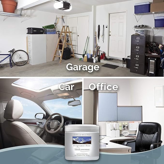 SMELLS BEGONE Air Freshener Odor Absorber Gel - 15 oz, Pack of 2 - Absorbs and Eliminates Odor in Pet Areas, Bathrooms, Cars, & Boats - Made with Essential Oils - Fragrance Free-Mewly Pet