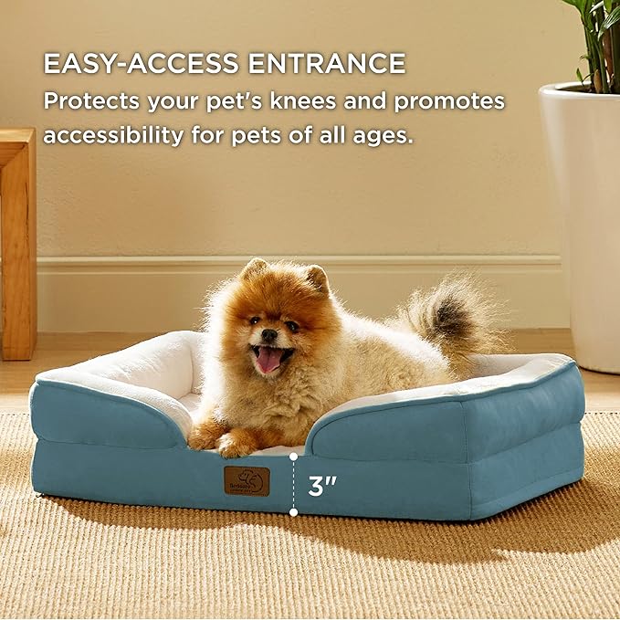 Bedsure Orthopedic Dog Beds for Small Dogs - Washable Small Dog Cat Bed Waterproof, Comfort Pet Couch Sofa with Washable Removable Cover, Pets Bed with Nonskid Bottom, Dune Haze Blue, 24"-Mewly Pet