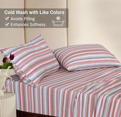 RUVANTI Flannel Sheets Full Size - 100% Cotton Double Brushed Bed Sheets Set, Deep Pockets 16 Inches, All Seasons Breathable & Extra Soft Full Sheets, Warm & Cozy, 4 Piece, Multi Chevron Stripe