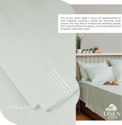 Linen Home 100% Cotton Percale Sheets California King Size, Dove Grey, Deep Pocket, 4 Pieces Set - 1 Flat, 1 Deep Pocket Fitted Sheet and 2 Pillowcases, Crisp Cool and Strong Bed Linen