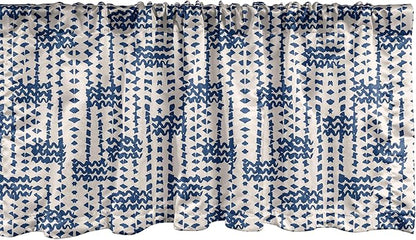 Ambesonne Ethnic Window Valance, Messy Waves and Small Triangles Indonesian Traditional Pattern Watercolors, Curtain Valance for Kitchen Bedroom Decor with Rod Pocket, 42" x 12", Navy Blue and Cream