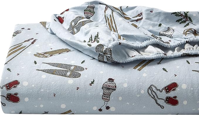 Eddie Bauer - Queen Sheets, Cotton Flannel Bedding Set, Brushed For Extra Softness, Cozy Home Decor (Snow Days, Queen)