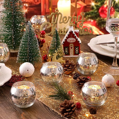 LAMORGIFT Silver Votive Candle Holders Set of 12 - Mercury Glass Votives Candle Holder - Christmas Tealight Candle Holder for Home Decor and Weddings/Parties Table Centerpieces