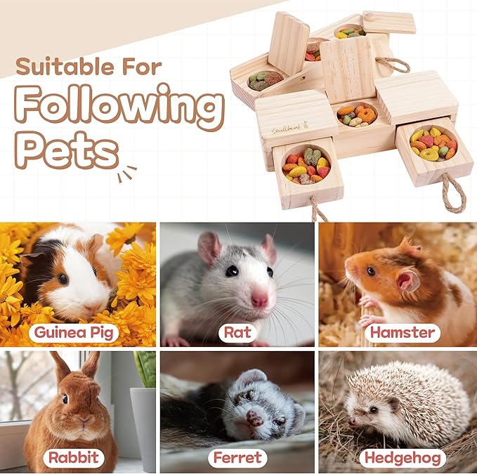 SoulThink® Interactive Wooden Pet Rabbit Toys - Sniff n' Snack Bunny Chew Toys for Rabbit Treats, Suited as Guinea Pig Toys, Hamster Toys for Boredom, Bunny Toys for Rabbits Keep Busy (2 Sets)-Mewly Pet