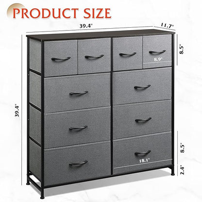 WLIVE Large Dresser for Bedroom, Fabric Dresser with 10 Drawers, Storage Tower with Fabric Bins, Double Dressers, Chest of Drawers for Closet, Living Room, Hallway, Dark Grey