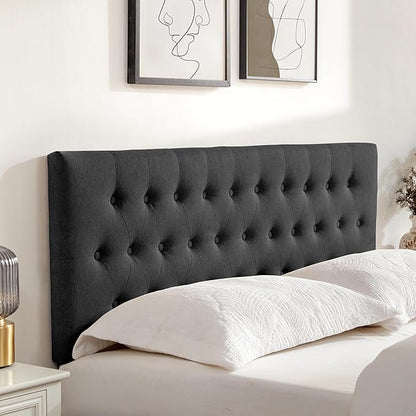 Tufted Upholstered Headboard Twin Size, Solid Wood Head Board with Durable Metal Legs, Adjustable Height Twin XL headboard from 37” to 51” Fabric Headboard in Modern Button Design, Black
