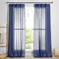 RYB HOME Semi Sheer Curtains - Linen Textured Sheer Light Glare Filter Extra Long Curtains Backdrop for Living Room Patio Door French Door Wall Decor, Navy Blue, 52 x 120 in per Panel, 1 Pair