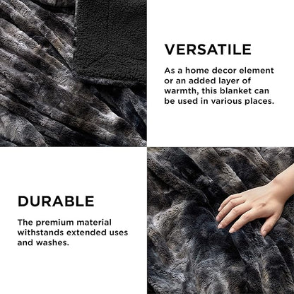 Bedsure GentleSoft Sherpa Fluffy Blanket Queen Size for Bed - Fleece Warm and Cozy for Women Gift, Plush & Fuzzy Faux Fur Christmas Blanket for Couch, Sofa Decor, Tie Dye Design, Black, 90x90 Inches
