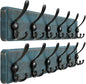Dseap Coat Rack Wall Mounted - 24" Long 6 Tri Hooks, Heavy Duty Wooden Wall Coat Hanger Coat Hook for Clothes Hat Jacket Clothing, Weathered Blue and Black, Pack of 2