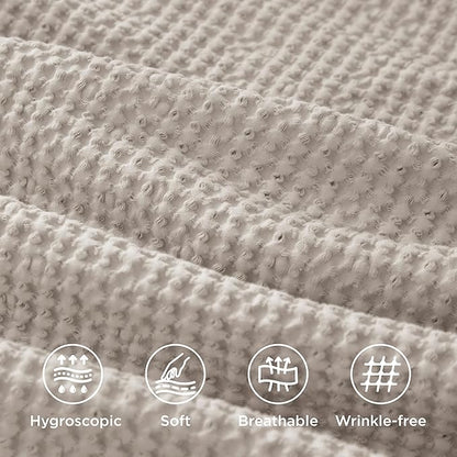 Bedsure 100% Cotton Duvet Cover King Size with Fitted Sheet - 4 Pieces Linen Color Waffle Weave Bedding Set, GentleSoft™ and Breathable, Includes 1 Duvet Cover 104x90, 1 Fitted Sheet, 2 Pillow Shams