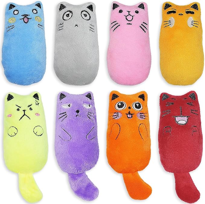 SCHITEC Catnip Toys, [8 PCS] Soft Plush Cat Nip Chew Toy for Indoor Cats, Interactive Kitten Pillow Kitty Teething Toy-Mewly Pet