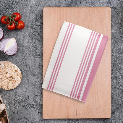 Urban Villa Kitchen Towels 100% Cotton Pack of 3, Highly Absorbent Quick Drying Super Soft Premium Dish Towels for Kitchen with Hanging Loop Hand & Tea Towels - 20x30 Inch, (Pink & White, Striped)