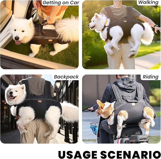 Dog Lift Harness Backpack Carrier for Large Dogs, Full Body Sling with Handle, Dog Harness for Joint Injuries, Arthritis, Ideal for Stairs, Elderly Dogs (Black XXX-Large 66-83 LBS)-Mewly Pet