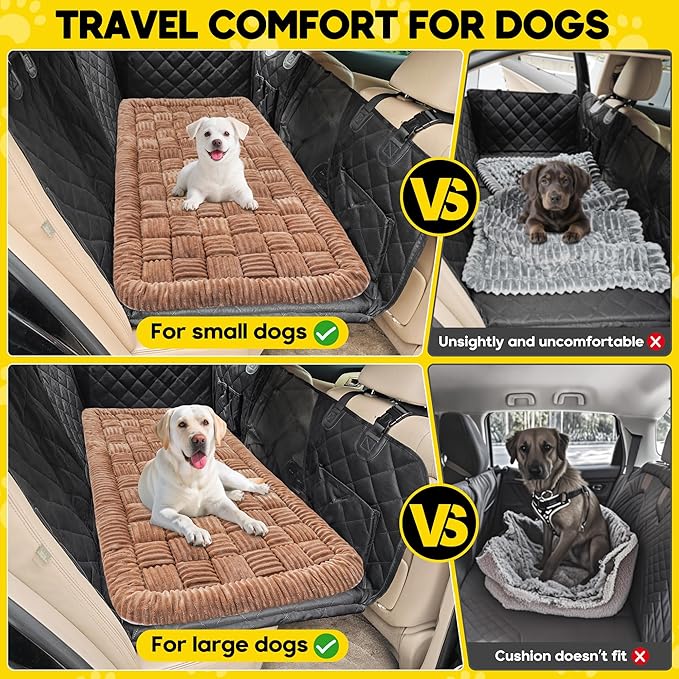 Dog Car Bed Mat, Non-Slip Backseat Extender Pet Blanket, Plaid Dog Bed for SUVs, Sedans & Trucks, Chew-Resistant Travel Pad for Dogs, Easy Clean & Scratch-Proof & Comfort (50"x24.6") Brown-Mewly Pet
