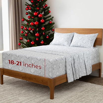 Mellanni Extra Deep Queen Sheets - 4 PC Iconic Collection Bedding - Hotel Luxury, Ultra Soft, Cooling Bed Sheets - Wrinkle, Fade, Stain Resistant (Queen, Paisley Gray)