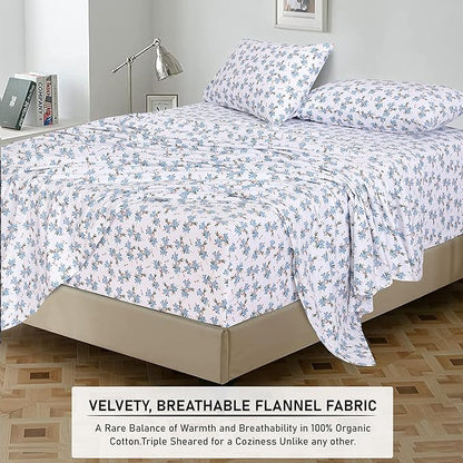 RUVANTI Flannel Sheets King Size - 100% Cotton Brushed King Size Sheets Set - Deep Pockets 16 Inches Bed Sheets - All Seasons Breathable & Extra Soft - Warm & Cozy, 4 Piece, Cloud Nine