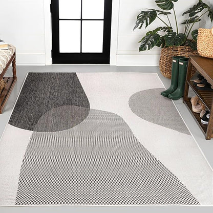 JONATHAN Y Geometric Organic Shapes Indoor Outdoor Area Rug 8X10 Cream/Black, Zia Modern for Backyard, Patio, Porch, Easy-Cleaning, High Traffic, Pet-Friendly, Non-Shedding (TSN306A-8)