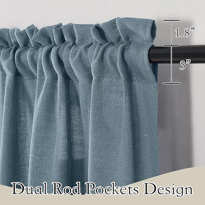 RYB HOME Sheer Curtains for Bedroom, Linen Wave Texture Semitransparent Voile Curtain Drapes Rod Pocket Window Treatment for Dining Room Bathroom Bedroom, Stone Blue, W52 x L45 inch, Set of 2 Panels