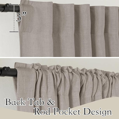 RYB HOME Linen Curtains for Bedroom - Light Airy Semi Sheer Curtains Large Window Decor for Living Room Sun Room Sliding Glass Door, Birch Brown, 52 inch Wide x 102 inch Long, 1 Pair