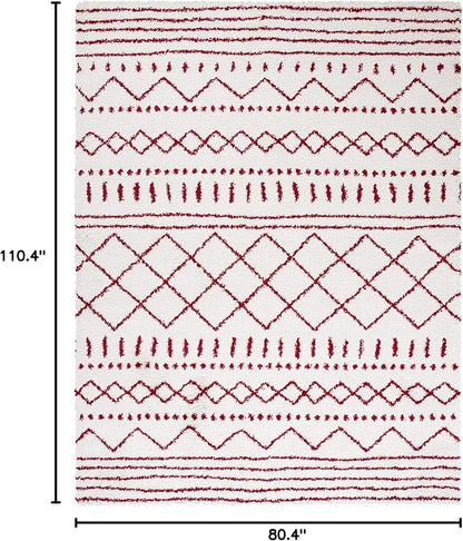 SAFAVIEH Arizona Shag Collection Area Rug - 6'7" x 9'2", Ivory & Red, Moroccan Design, Non-Shedding & Easy Care, 1.6-inch Thick Ideal for High Traffic Areas in Living Room, Bedroom (ASG741P)