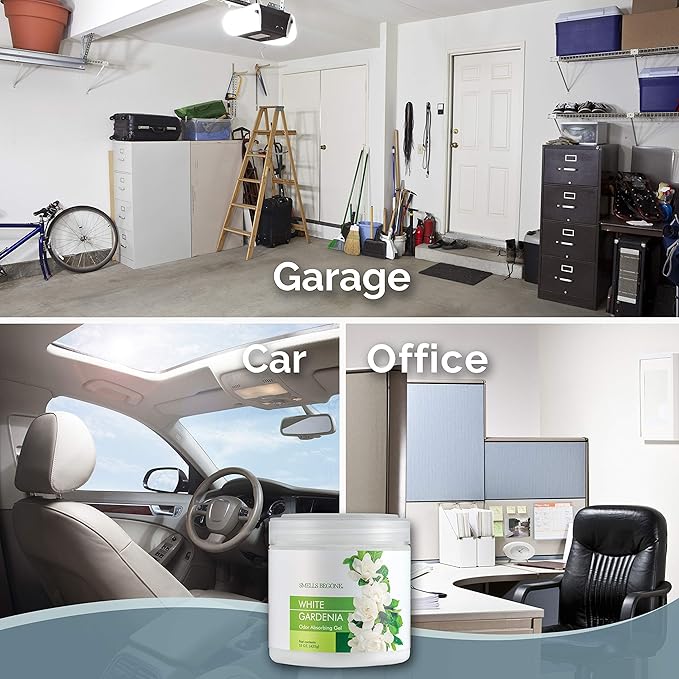 SMELLS BEGONE Air Freshener Odor Absorber Gel - 15 oz, Pack of 2 - Absorbs and Eliminates Odor in Pet Areas, Bathrooms, Cars, & Boats - Made with Essential Oils - White Gardenia Scent-Mewly Pet