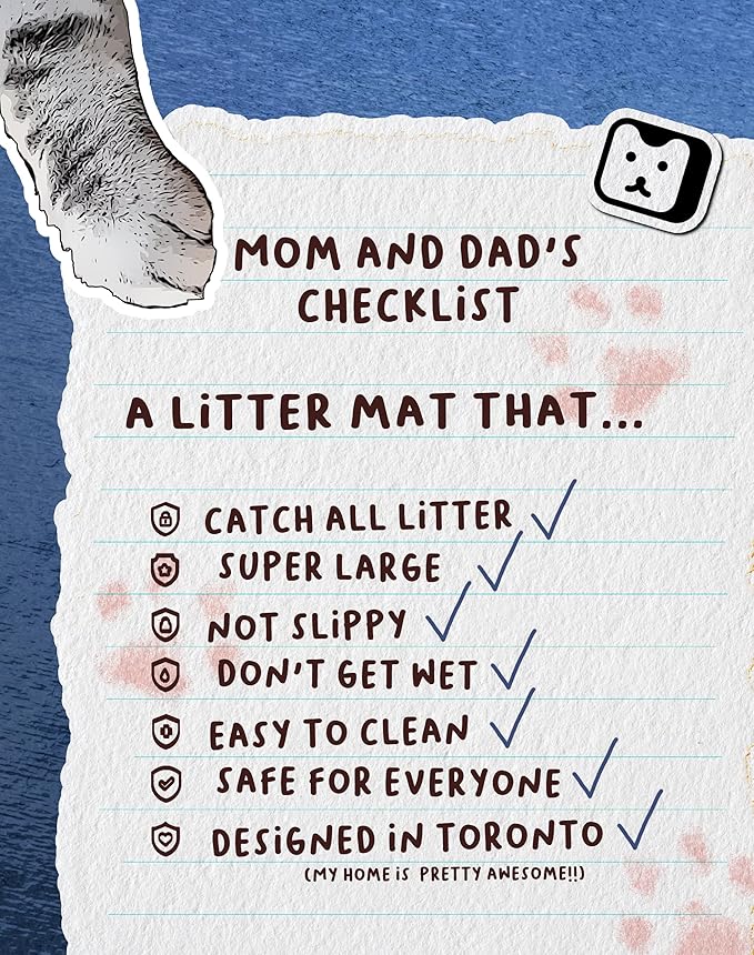 Lukamoo® Cute Cat Litter Mat (30’’x20’’), Large/L, for Kitty Litter & Cute Cat Litter Box, Litter Trapping Mat (Brown Tabby)-Mewly Pet