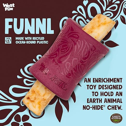 WEST PAW Funnl Dog Chew Toy - Interactive Treat Toys for Dogs - Toy Fillable with Earth Animal No-Hide Chews - Large 4.25" Tropic Red | Made in USA-Mewly Pet