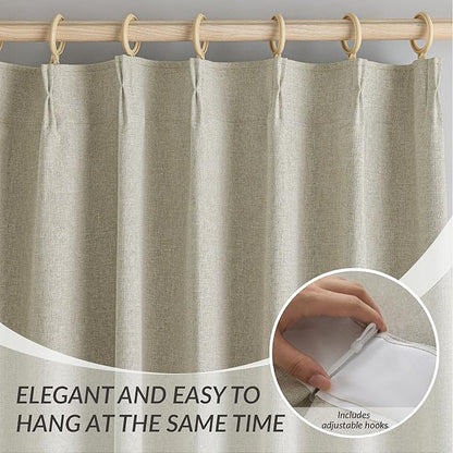 KangBang Pinch Pleated Blackout Curtains 63 Inches Long, Linen Textured Thermal Window Panels for Bedroom Kitchen, Sun Blocking Small Window Black Out Drapes with Hooks, 42x63 Inch, 2 Panels